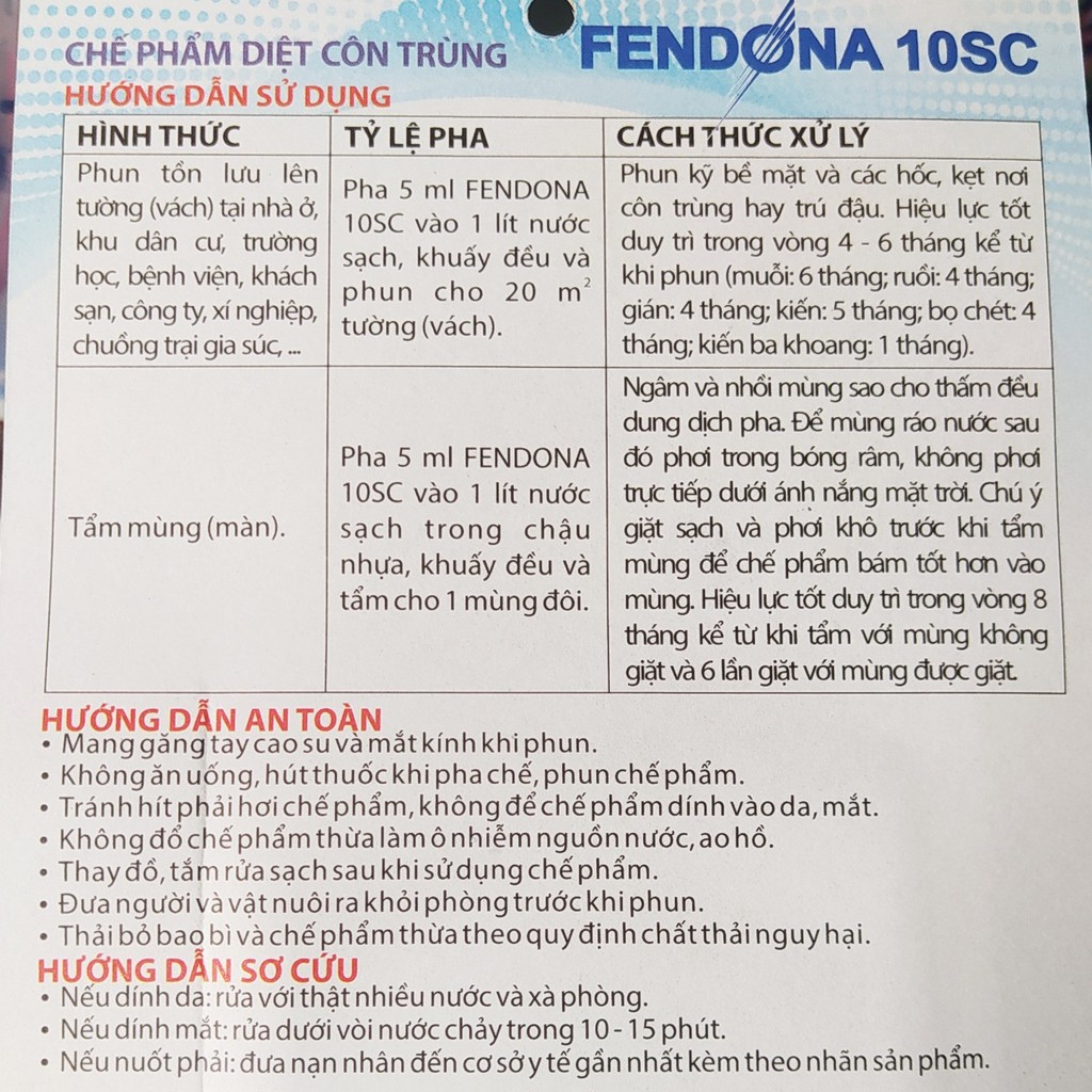 Thuốc trừ kiến, muỗi, gián, côn trùng Fendona 10SC (5ml)