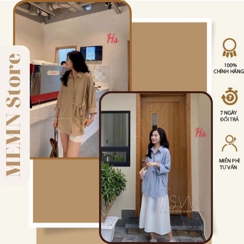 Áo sơ mi thắt nơ bụng dài tay MEMN 915
