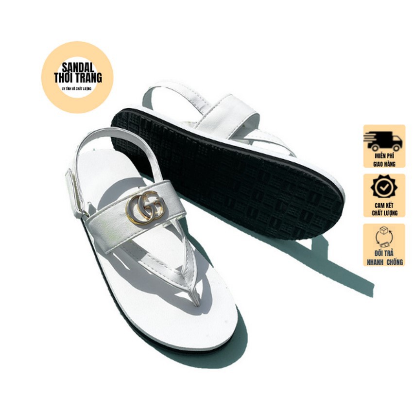 Dép quai hậu nữ nam, SANDALTHOITRANG Sandal nữ đi học quai chữ T GG Full Trắng size 30-44