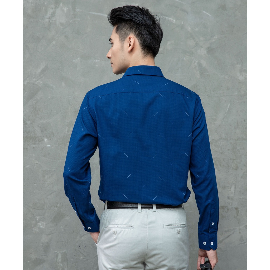 Áo sơ mi dài tay nam ARISTINO dáng Regular Fit thiết kế tà lượn, có túi ngực, họa tiết xanh tím than in sược - ALS12801