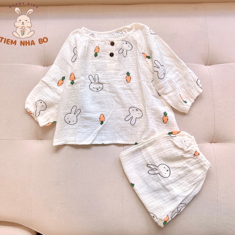 Bộ quần áo dài tay thu đông cho bé trai bé gái, bộ quần áo trẻ em mặc nhà vải xô muslin cho bé từ 5-15kg TNB