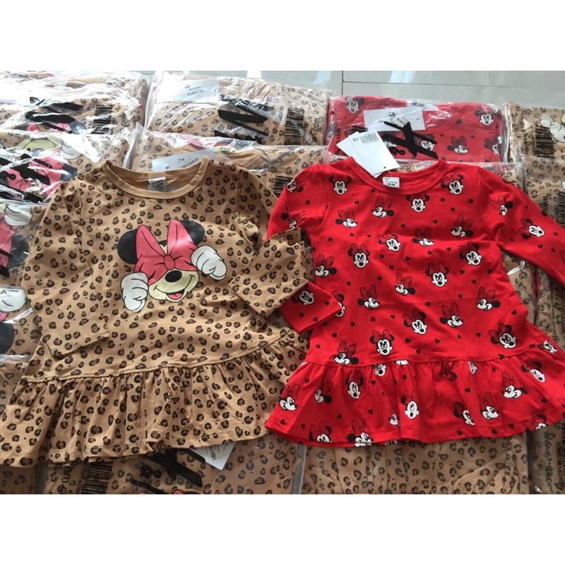 Set 2 váy dài tay thu đông mickey và báo HM xuất xịn cho bé gái