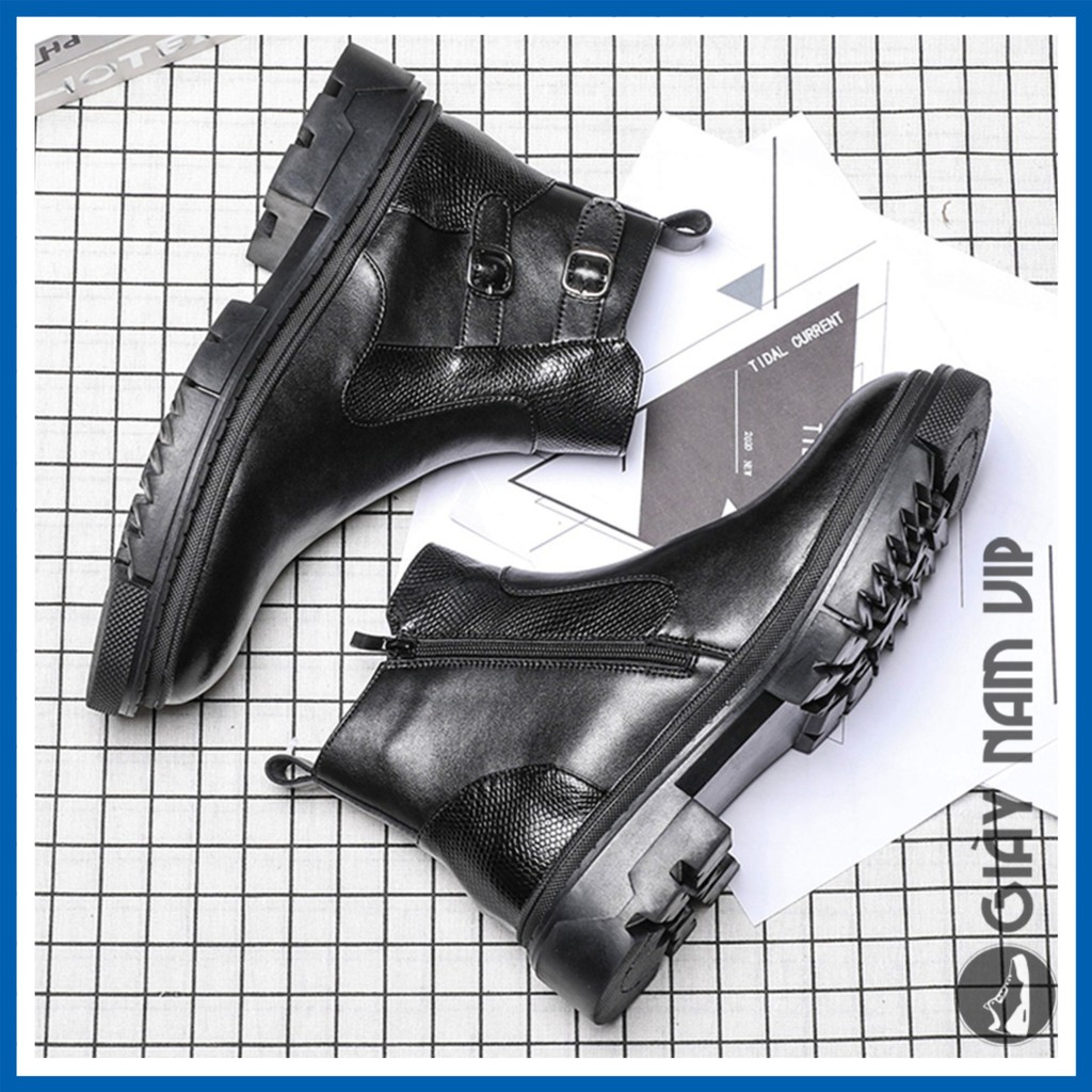 Giày Nam Cổ Cao Đen Khóa Kéo Da Bò Thật Đẹp GIAYNAMVIP Giày Đen Nam Đế Cao Công Sở GNK158 | BigBuy360 - bigbuy360.vn