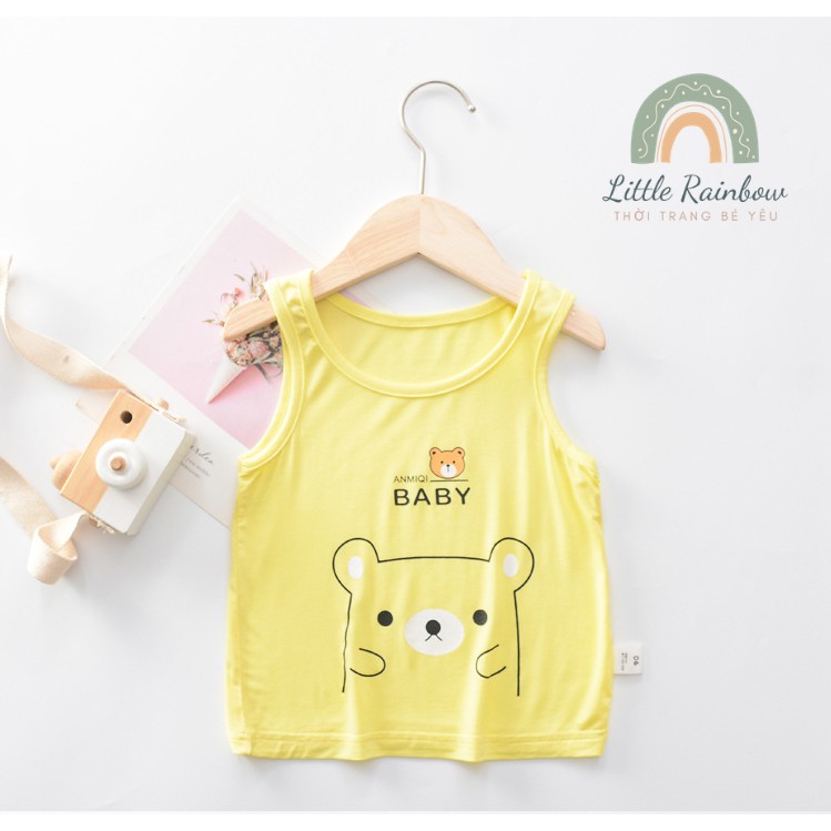 [HÀNG LOẠI 1] Áo ba lỗ 100% cotton in hình gấu cho bé từ 1 đến 8 tuổi