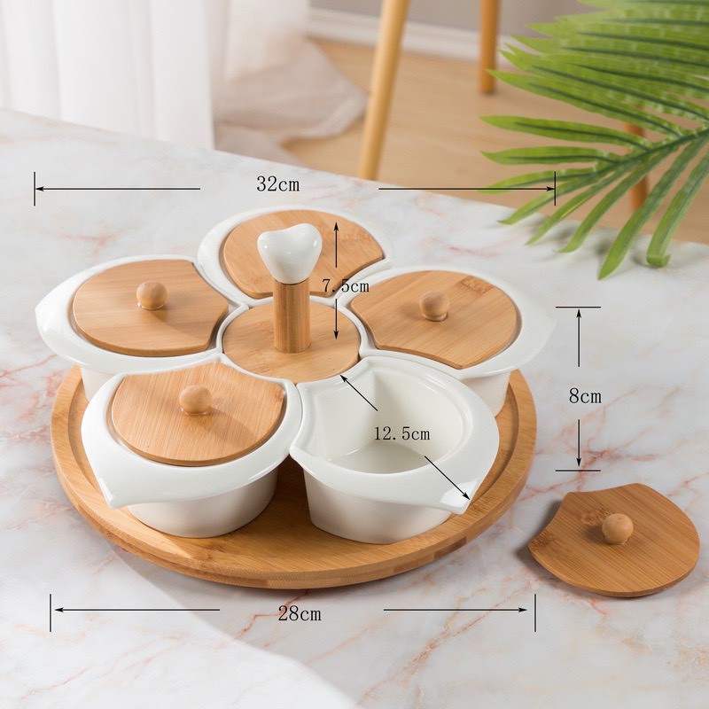 (XẢ KHO) Khay mứt đế xoay, khay bánh kẹo Tết - Sứ cao cấp xuất khẩu phong cách Bắc Âu