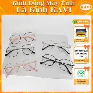 Kính Không Độ Chống Ánh Sáng Xanh Gọng Kim Loại KAVI132, Dáng Mắt Lục Giác Thời Thượng, Thay Mắt Cận Giá Không Đổi