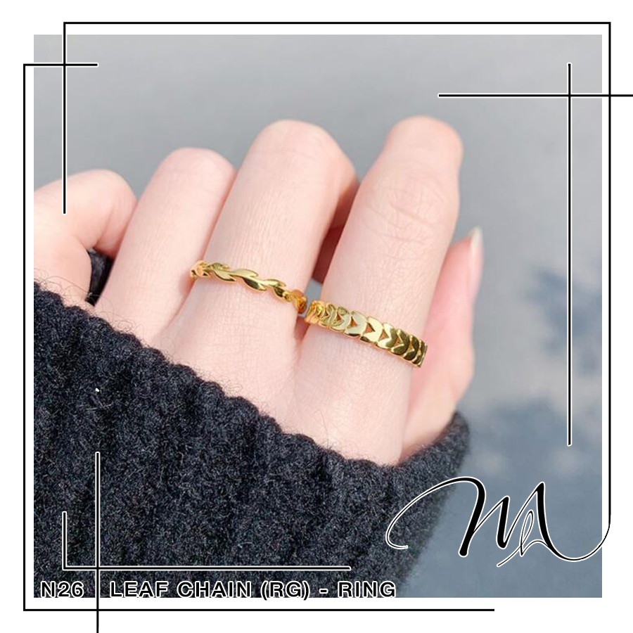 Nhẫn nam nữ Titan không gỉ mẫu lá cây độc đáo - Măng’s House N26