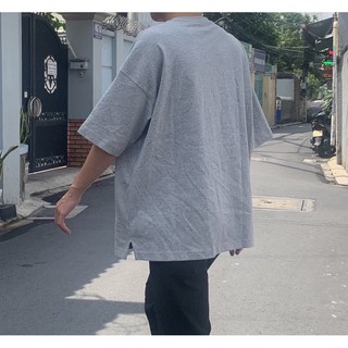 Áo thun oversize Gu Form Boxy Basic trơn màu (Trắng/Xám )