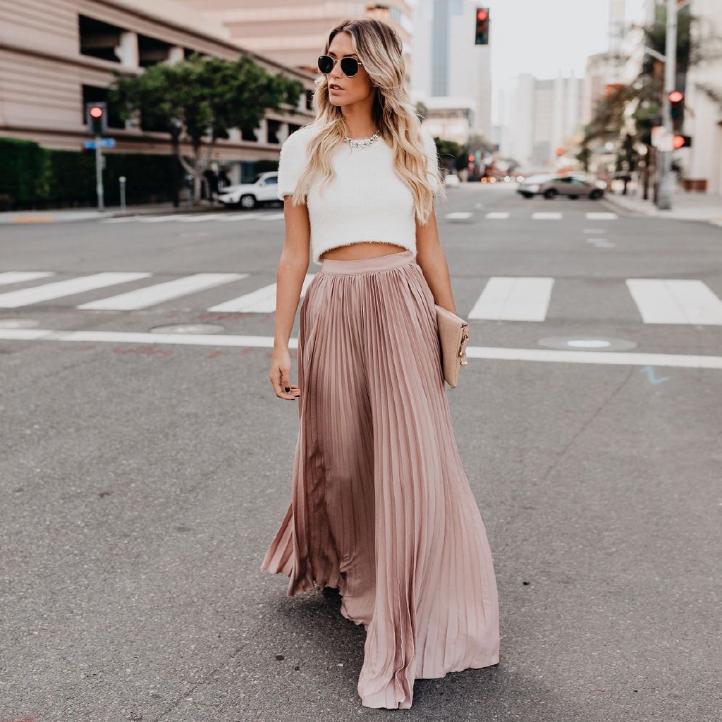 Chân váy dài lưng cao màu trơn phong cách vintage thời trang cho nữ