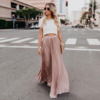 Chân váy dài lưng cao màu trơn phong cách vintage thời trang cho nữ