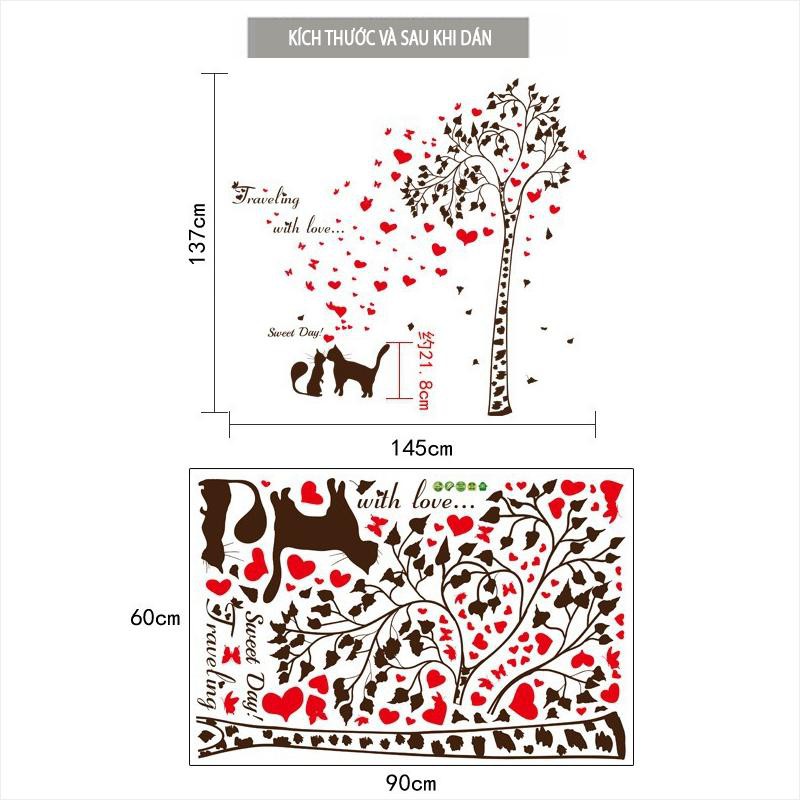 Decal dán tường cho bé hình 2 chú mèo lãng mạn