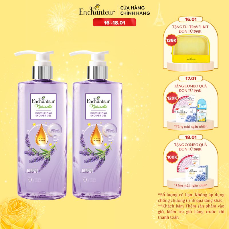 Bộ 2 Sữa tắm dưỡng da Enchanteur Naturelle hương hoa Lavender 510gr/Chai