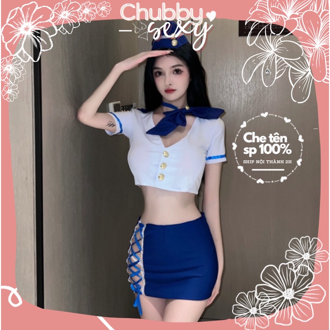 Cosplay Tiếp Viên Hàng Không Set Đồ Lót Cơ Trưởng Chuyến Bay Váy Đan Dây Kèm Nơ Và Mũ Sexy Quyến Rũ - CPL50- Chubby.Sexy | BigBuy360 - bigbuy360.vn