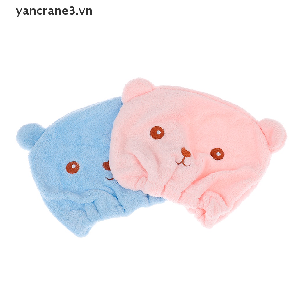 1 mũ trùm đầu làm khô tóc bằng sợi micro hình gấu dễ thương cho bé khi tắm (yancrane3.vn}