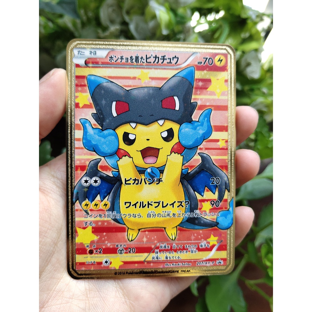 Pikachu Cosplay Pokemon Metal card Japanese version Charizard Golden Game Cards kids birthday gift