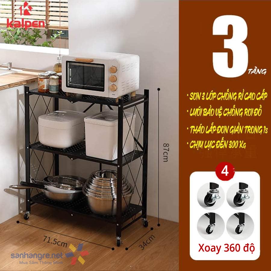 Kệ xếp gấp gọn di động thông minh Kalpen 3 tầng hàng xuất Nhật - 71.5x34x87cm