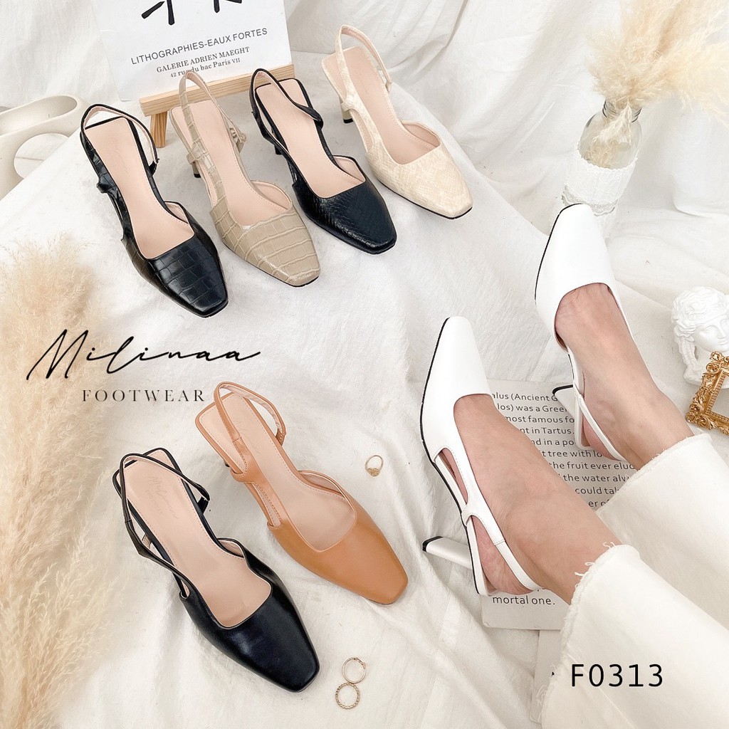 CAO GÓT SLINGBACK SÁU PHÂN BÍT MŨI VUÔNG F0313