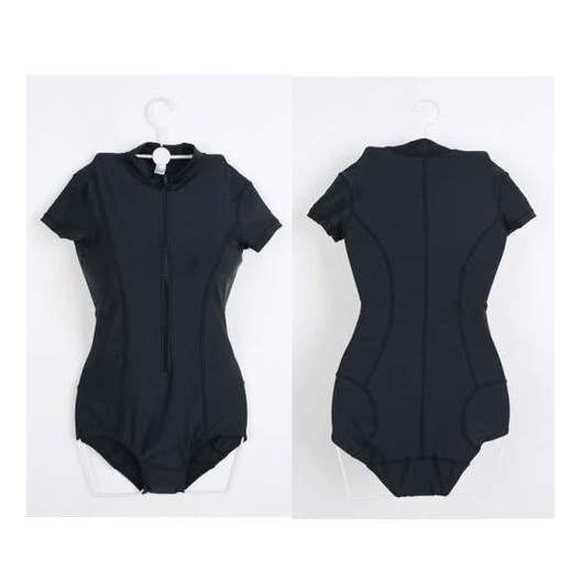 Bộ đồ bơi nữ liền mảnh thun lạnh đẹp cộc tay có khóa kéo