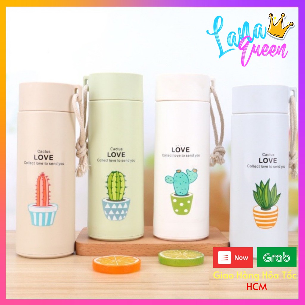 Bình giữ nhiệt, bình đựng nước xương rồng lõi thủy tinh dễ thương dung tích 450ml - LANA QUEEN | WebRaoVat - webraovat.net.vn