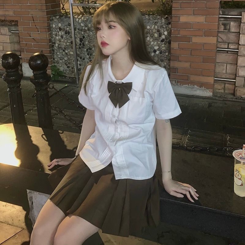 💕Sunny💕 jk Summer Japanese JK suit women's 2021 Korean style two piece short sleeve white shirt pleated skirt
