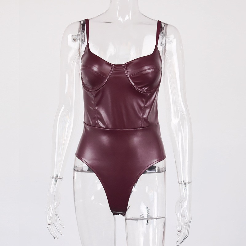 Áo Bodysuit Da Pu Hai Dây Gợi Cảm 2021 Thời Trang