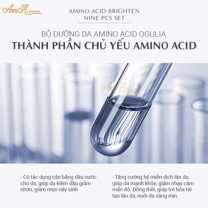 Bộ chăm sóc da skincare cho da dầu mụn Amino Acid Ogulia, bộ mỹ phẩm nội địa trung dưỡng trắng mờ thâm Mụn Set 9 Món