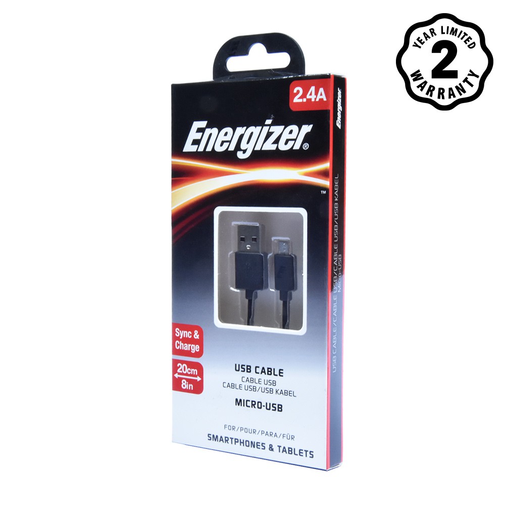 Cáp MicroUSB Energizer tròn 20cm - C12UBMCBBK4 màu Đen