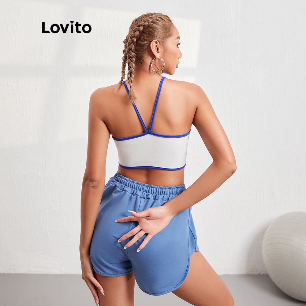 Áo hai dây Lovito thiết kế đường viền in chữ phong cách thường ngày L08149 (Xanh dương)