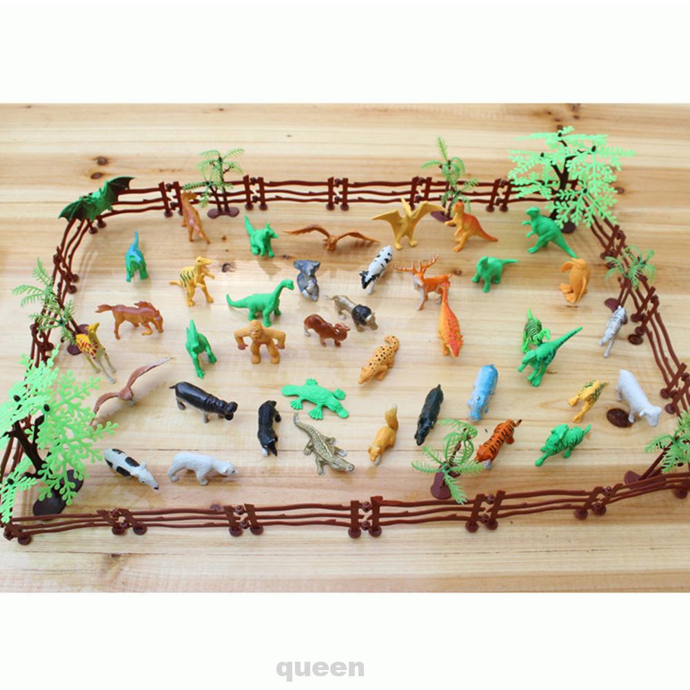 68pcs/set Realistic Home Children Gift Play Dinosaur Simulation Artificial Fence Tree Farm Yard Model Wild Animals Toys