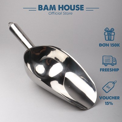 Dụng cụ xúc đá, xúc gạo và xúc đậu inox 304 Bam House sáng bóng cao cấp XD01