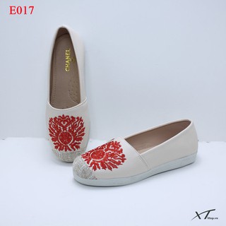 Giày bệt da nữ thêu hoa cao cấp E17