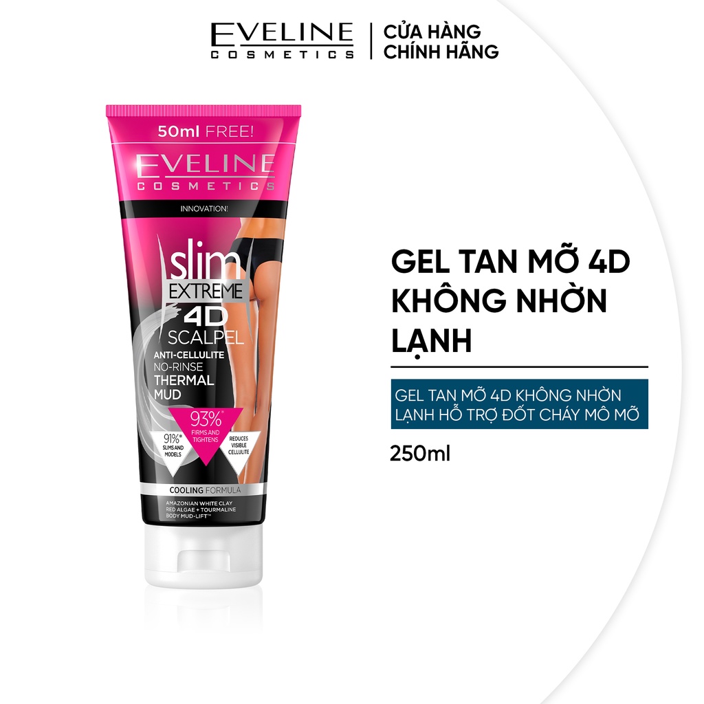 Gel Tan Mỡ Slim Extreme 4D EVELINE Lạnh, Không Nhờn, Kích Thích Đốt Cháy Mỡ Tuýp 250ml