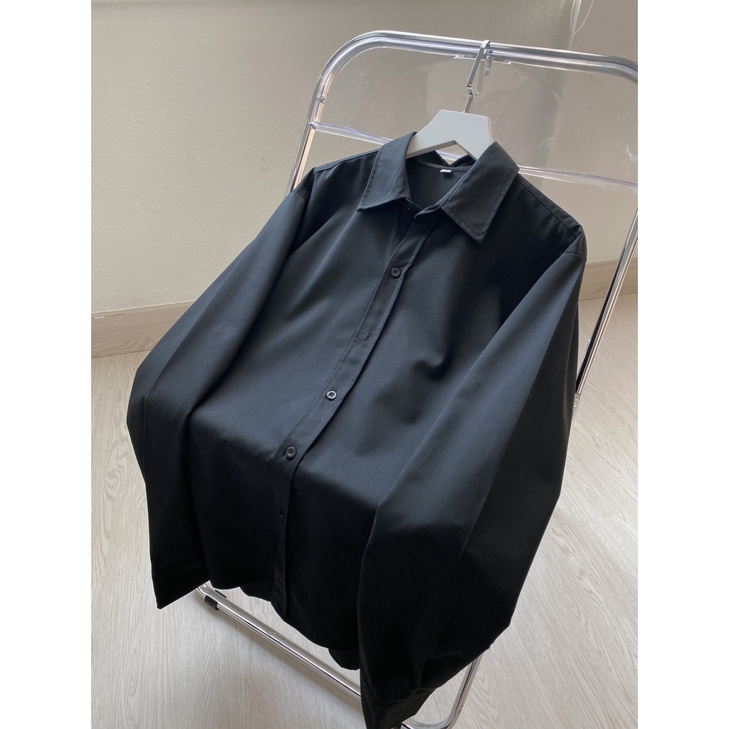 ÁO SƠ MI TAY DÀI Nam Nữ Màu Đen Và Trắng Form Rộng Chất Vải Lụa - MAYLANSTORE