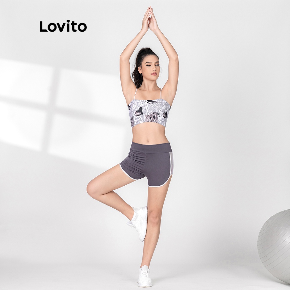 Áo ngực Lovito nhuộm màu loang nhanh khô phong cách thể thao L06083 (Màu xám)