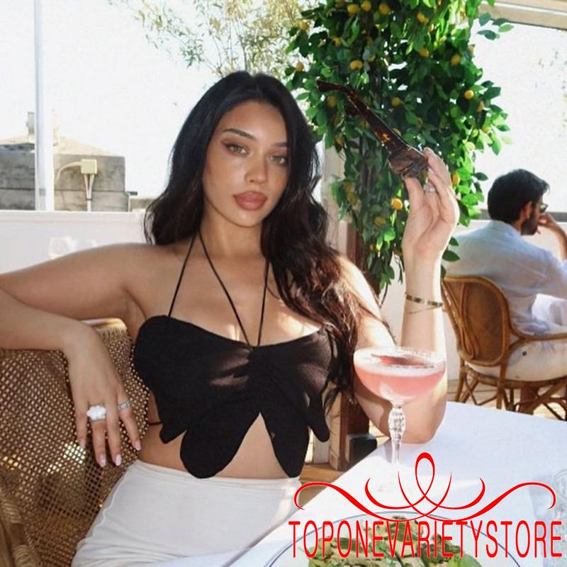 Áo Croptop Sát Nách Hoạ Tiết Bướm Thiết Kế Hở Lưng Quyến Rũ
