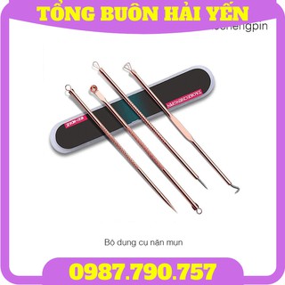 [An Toàn] Bộ dụng cụ nặn mụn 4 cây 8 đầu nặn khác nhau được làm từ kim loại không gỉ cao cấp, an toàn cho làn da của bạ