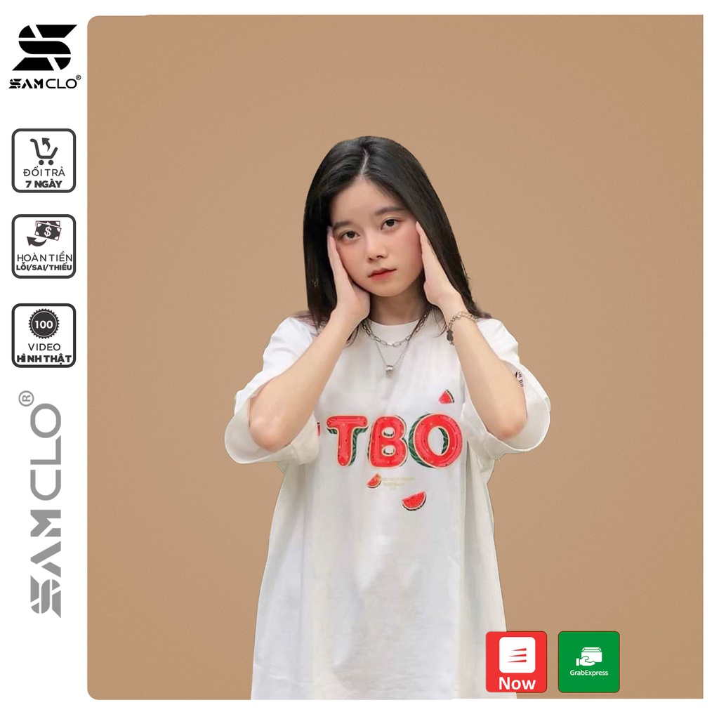 Áo thun tay lỡ nữ SAM CLO freesize phông form rộng dáng Unisex - mặc cặp, nhóm, lớp in hình logo DƯA HẤU