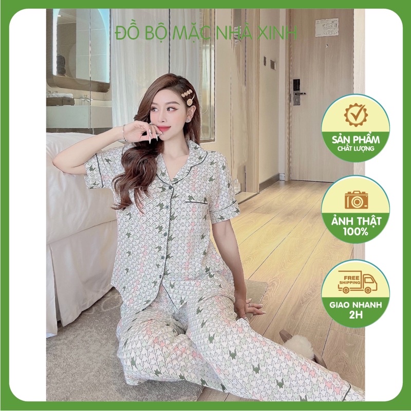 Bộ Lụa quần dài tay ngắn in nhiều hình sang xinh có nhiều size