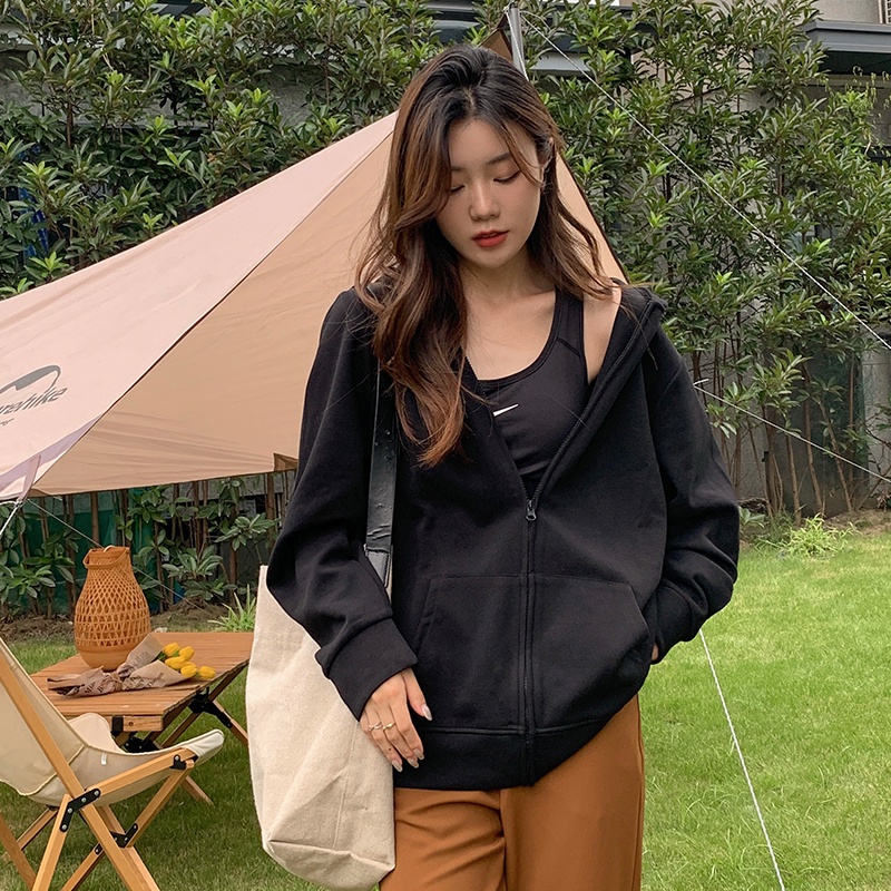 Áo khoác hoodie SUXI thể thao tay dài dáng rộng mỏng thời trang xuân thu dễ phối đồ cho nữ