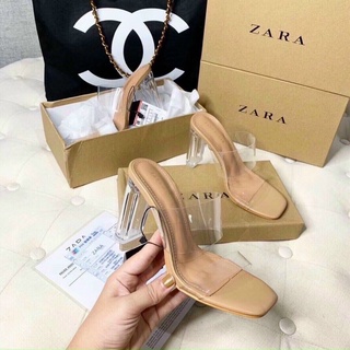 Guốc Zara Quai mica Trong mềm, gót cao 7p và 9p fullbox