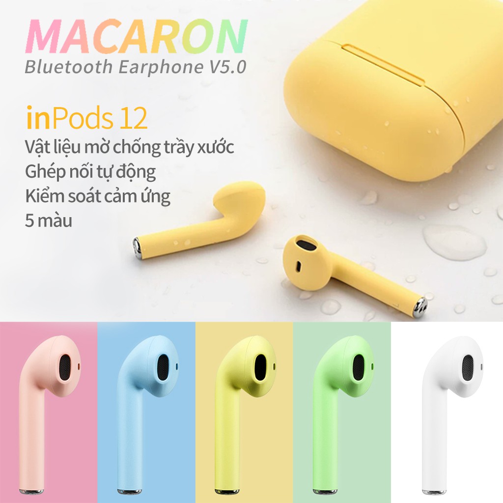 【Mờ & chạm】 Inpods12 Tai nghe Bluetooth màu Macaron với hộp lưu trữ và tai nghe dây buộc