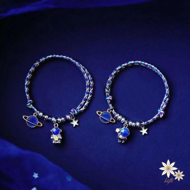 vòng tay đôi màu xanh Vòng tay kim loại mặt hình phi hành gia dành cho cặp đôi