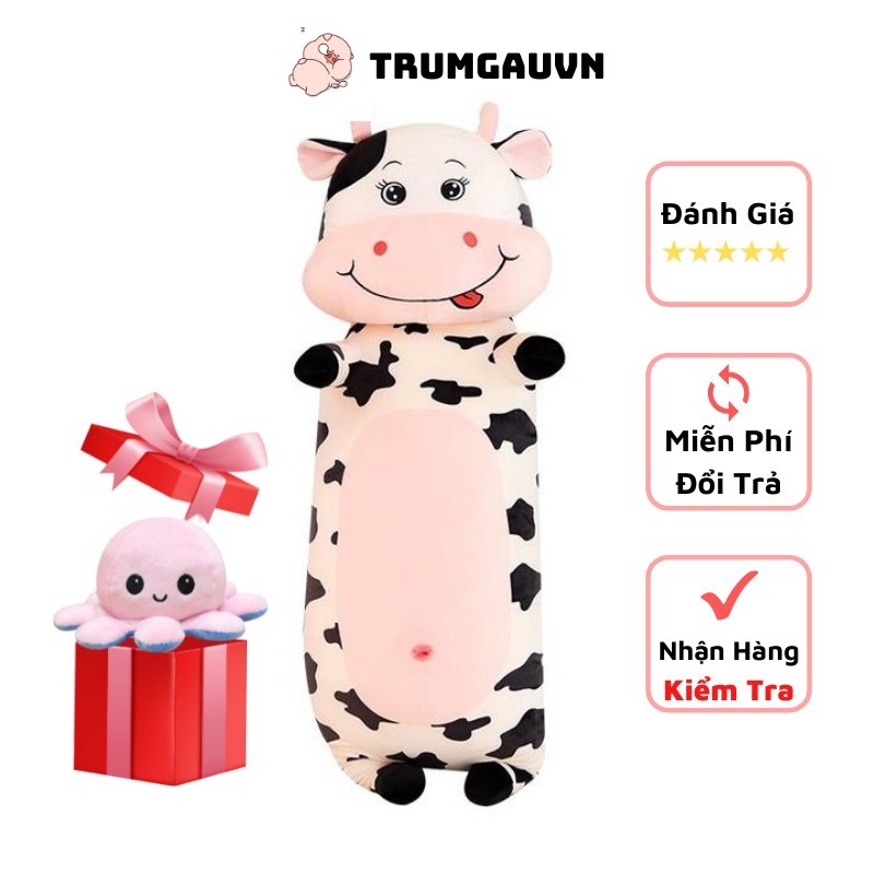 Gối Ôm Bò Sữa, Gấu Bông Dài, Vải Nhung Co Giãn 4 Chiều Thích Hợp Cho Bé