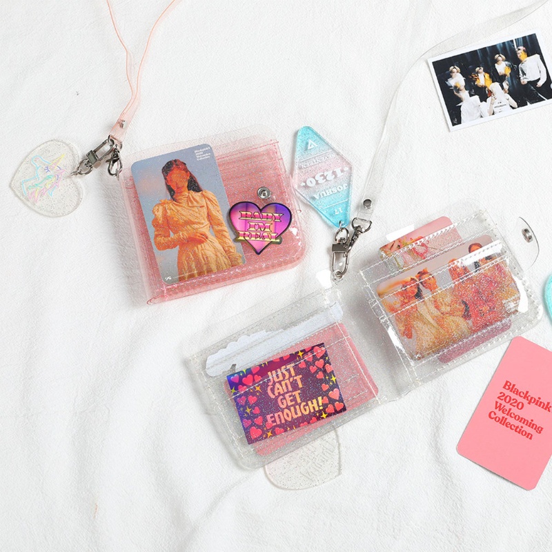 Youyo Ví Đựng Thẻ Dạng Gập Cầm Tay Trong Suốt Lấp Lánh Có Dây Đeo Cho Nữ Nhân Viên Văn Phòng