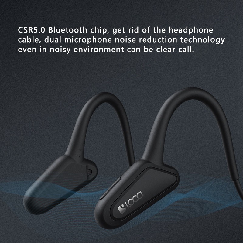 Tai nghe Loca bluetooth truyền âm qua xương màu đen cho chạy bộ/du lịch
