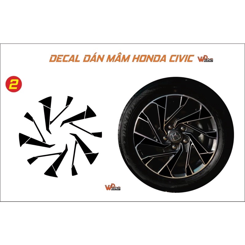 Decal dán mâm Civic (5 bánh)