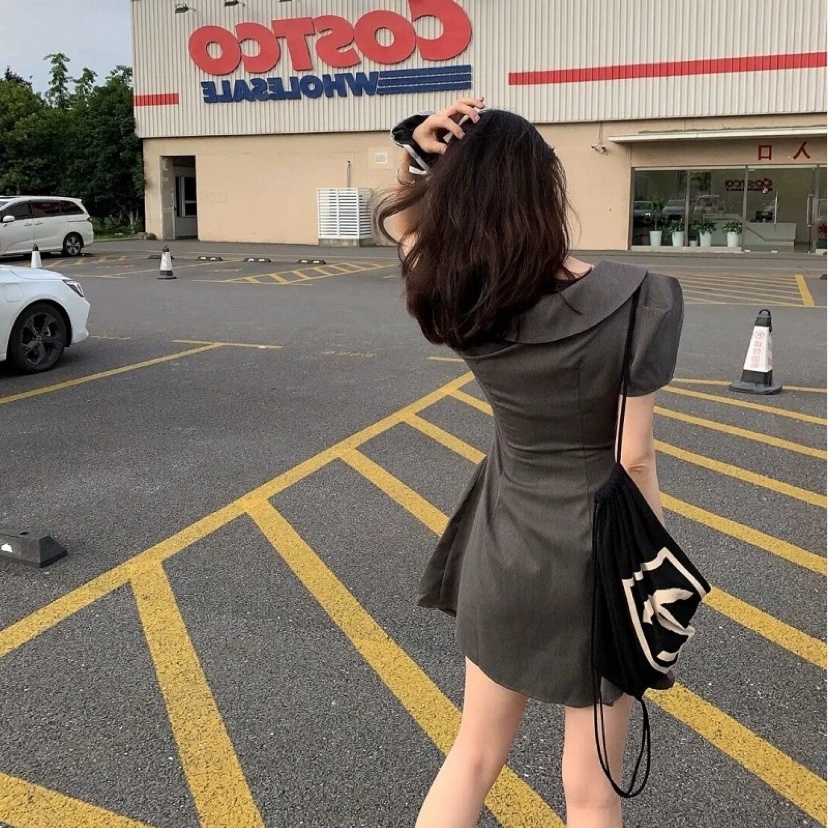 Pure style sexy sweet hot girl Polo collar dress spring and summer 2022 new small waist tight short dress 7YfD