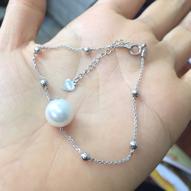 Lắc tay bi phối Ngọc trắng nhân tạo bạc thật mạ vàng trắng