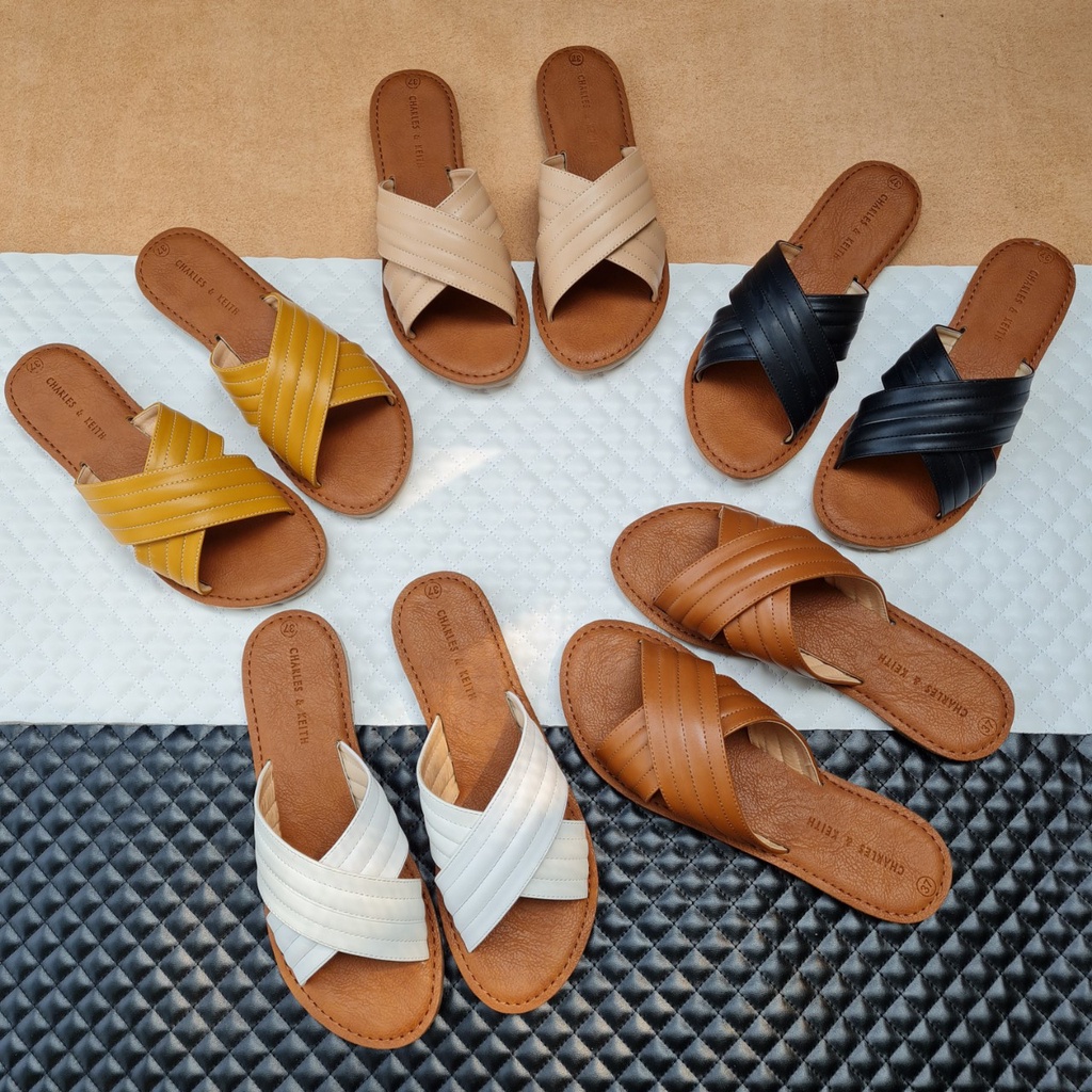 Dép chéo quai lót muos NALLDOS quai da Microfiber đế thấp TPR chống trượt 5 màu Đen, Bò, Trắng, Kem và Vàng