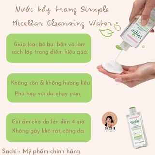 (CHÍNH HÃNG) Nước tẩy trang Simple 200ml